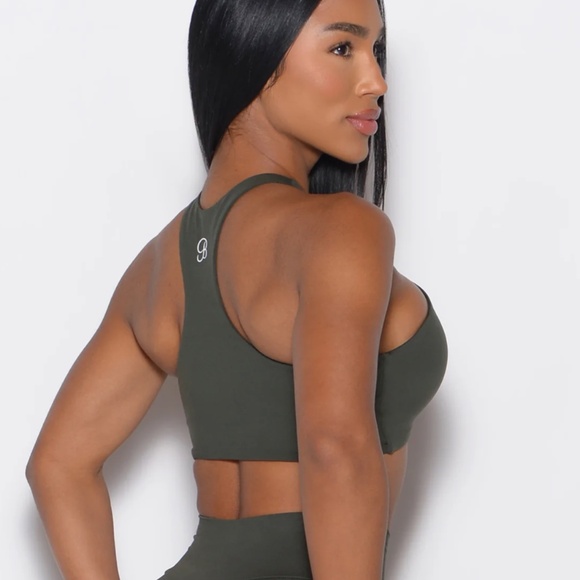 Bombshell Sportswear Crossover Halter Sports Bra, Deep Ivy, Small - Picture 2 of 4